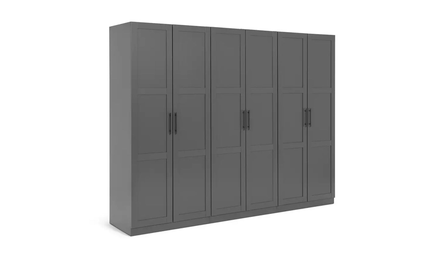 Habitat Munich Panelled 6 Door Wardrobe - Anthracite